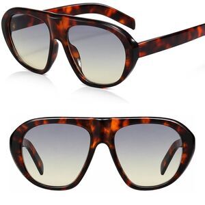 Oversized Unisex Tortoise Gray Gradient Round Pilot Retro 70s Fashion Sunglasses